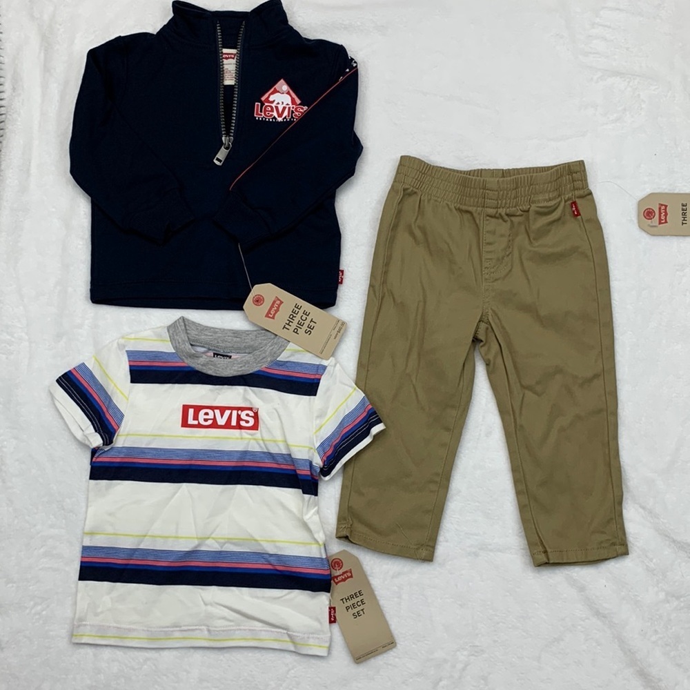 Levi's Baby Boys Graphic T-Shirt, Sweatshirt and Joggers 3-Piece Outfit Set 12M